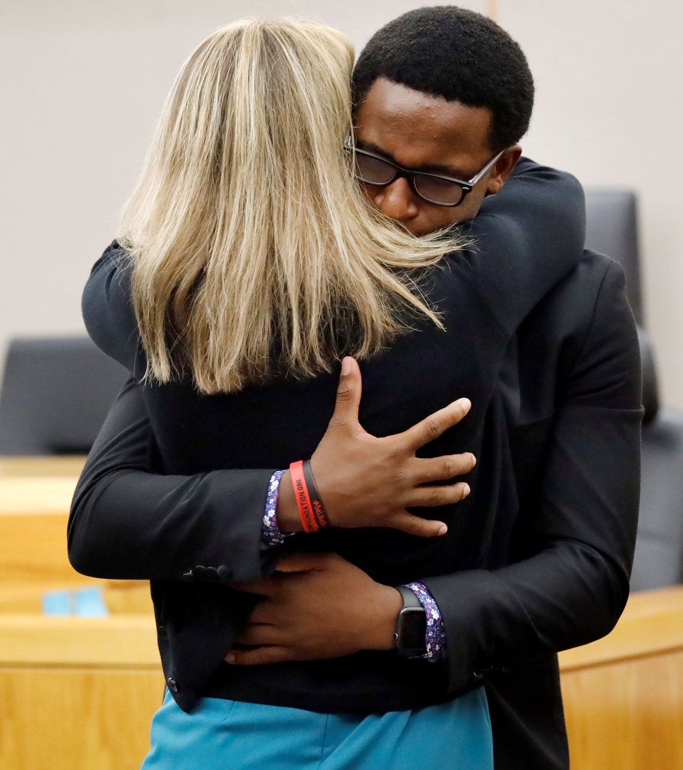 Brandt Jean, the younger brother of murder victim Botham Jean, delivers an impact statement to former Dallas police officer Amber Guyger at the Frank Crowley Courts Building in Dallas following Guyger’s Oct. 2, 2019, sentencing to 10 years in prison for murdering Botham.